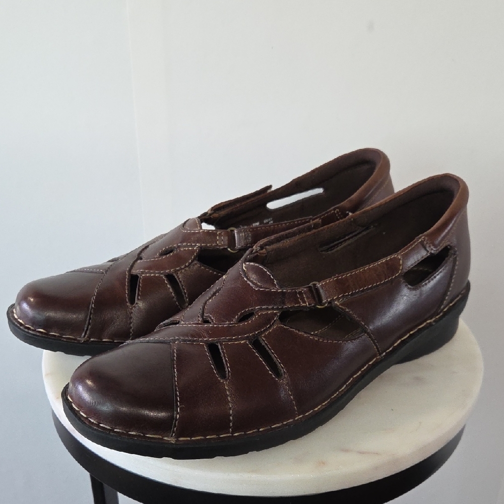 Clarks Bendables Women's Dark Brown Leather Sandals Size 12